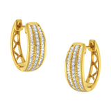 3/4 Ct. T.W. Pave and Channel-Set Diamond Triple Row Modern Hoop Earrings in 10K Yellow Gold