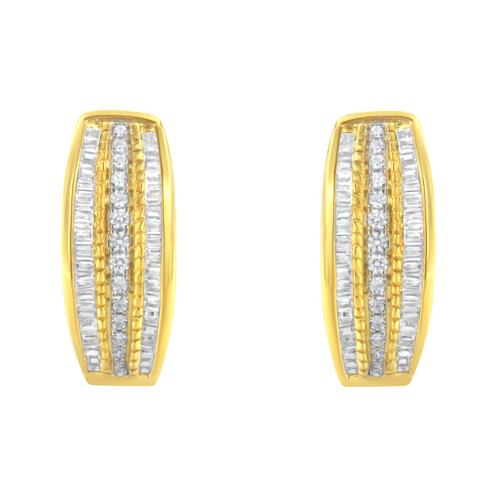 3/4 Ct. T.W. Pave and Channel-Set Diamond Triple Row Modern Hoop Earrings in 10K Yellow Gold, photo 4