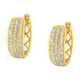 3/4 Ct. T.W. Pave and Channel-Set Diamond Triple Row Modern Hoop Earrings in 10K Yellow Gold, photo 5