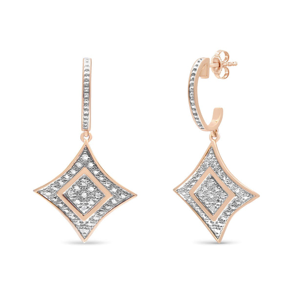 Aretes colgantes de cojín con diamantes redondos de 0.04 ct. p.t. en plata de ley bañada en oro rosa de 10K, foto 1