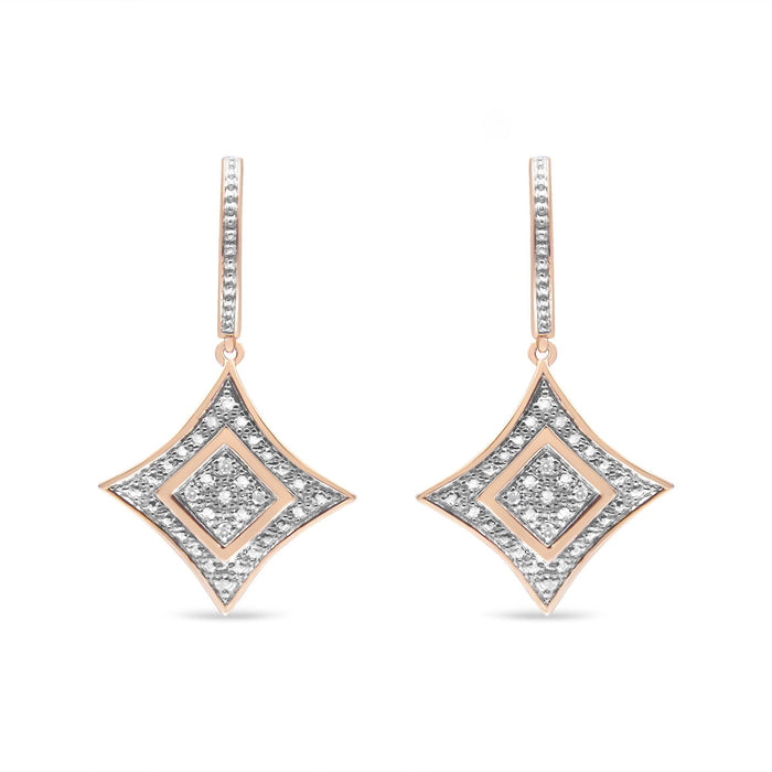 Aretes colgantes de rombo con detalle de diamante talla redonda en plata de ley bañada en oro rosa de 14K, color H-I, claridad I2-I3, foto 2
