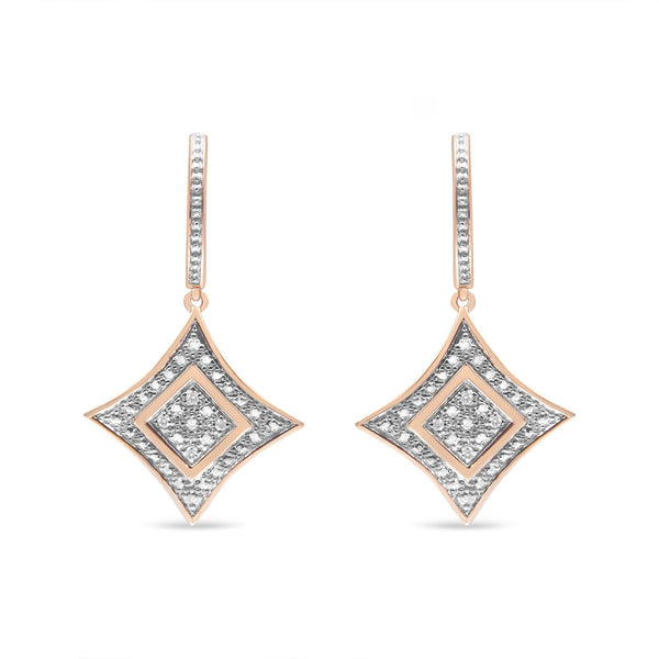 Aretes colgantes de cojín con diamantes redondos de 0.04 ct. p.t. en plata de ley bañada en oro rosa de 10K, foto 2