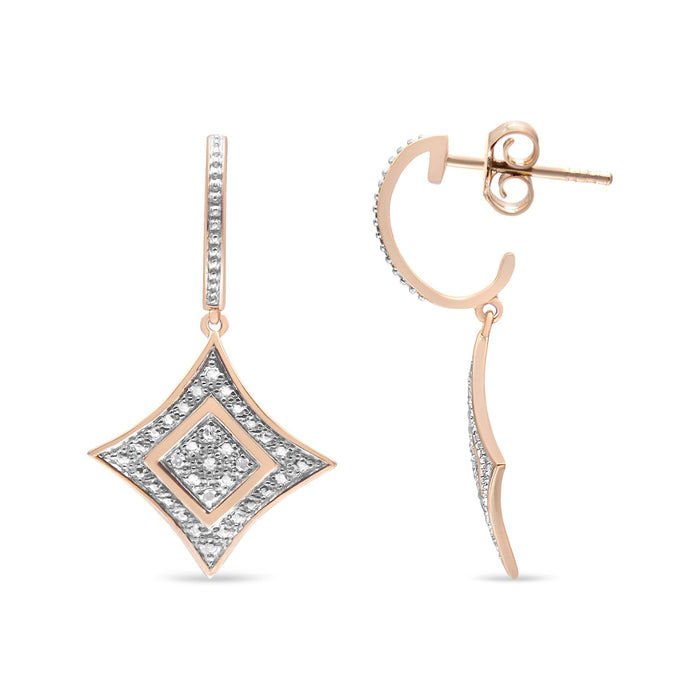 Aretes colgantes de rombo con detalle de diamante talla redonda en plata de ley bañada en oro rosa de 14K, color H-I, claridad I2-I3, foto 4