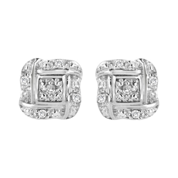 Round-Cut Diamond Accent Swirl Square Knot Stud Earrings in Sterling Silver, photo 1
