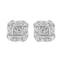 Aretes de botón cuadrados con diamantes redondos de 0.04 ct. p.t. en plata de ley, foto 1