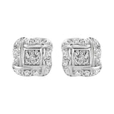 Aretes de botón cuadrados con diamantes redondos de 0.04 ct. p.t. en plata de ley, color H-I, claridad I2-I3