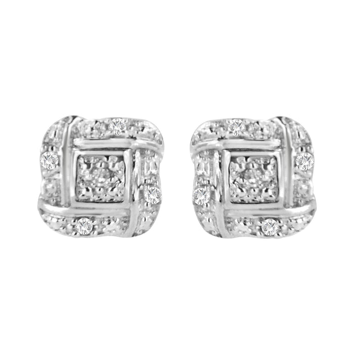 Aretes de botón cuadrados con diamantes redondos de 0.04 ct. p.t. en plata de ley, foto 1