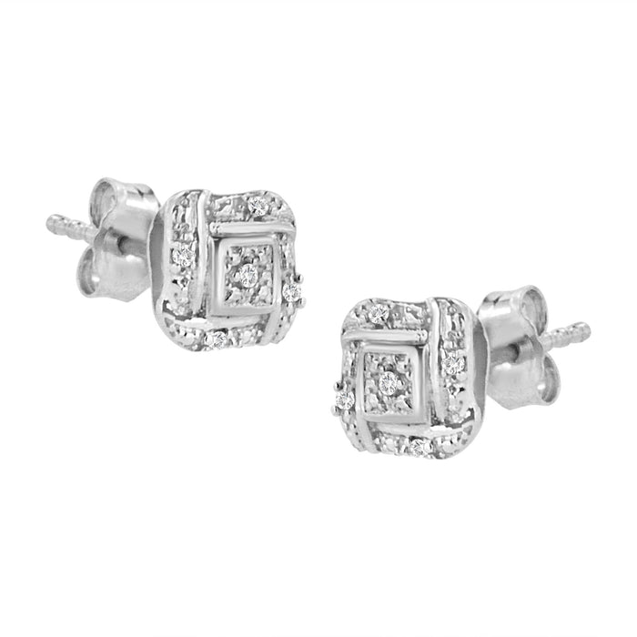 Aretes de botón de nudo cuadrado en espiral con detalle de diamante de talla redonda en plata de ley, color H-I, claridad I2-I3, foto 2