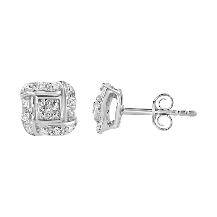 Aretes de botón cuadrados con diamantes redondos de 0.04 ct. p.t. en plata de ley, foto 4