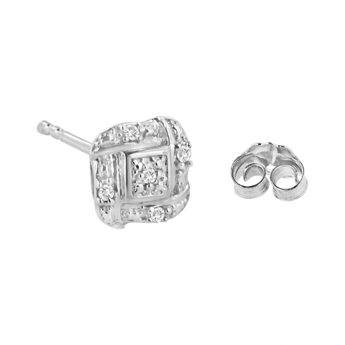 Aretes de botón de nudo cuadrado en espiral con detalle de diamante de talla redonda en plata de ley, color H-I, claridad I2-I3, foto 5