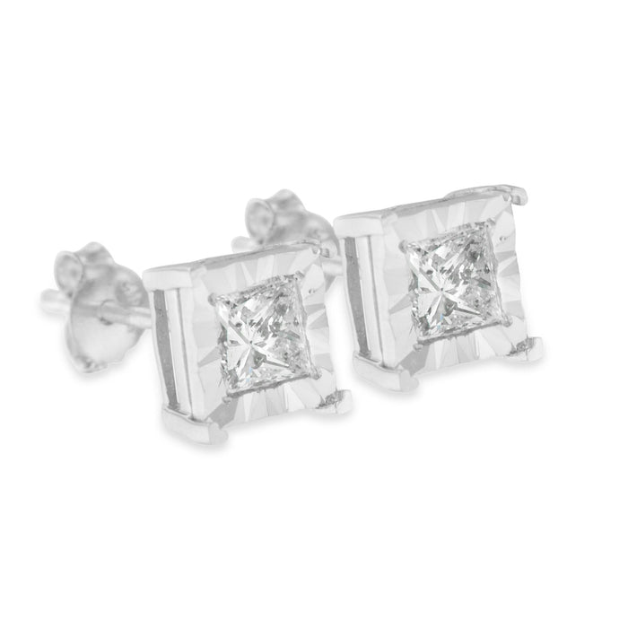 0.25 to 1.25 Ct. T.W. Miracle-Set Princess-Cut Diamond Solitaire Stud Earrings in Sterling Silver, photo 11