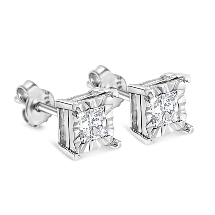 0.25 to 1.25 Ct. T.W. Miracle-Set Princess-Cut Diamond Solitaire Stud Earrings in Sterling Silver, photo 9
