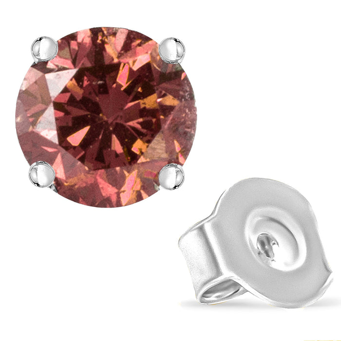 Aretes de botón solitarios de 4 garras con diamantes rosados tratados redondos de talla brillante en oro de 14K, foto 39