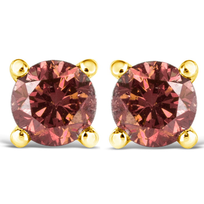Aretes de botón solitarios de 4 garras con diamantes rosados tratados redondos de talla brillante en oro de 14K, foto 15