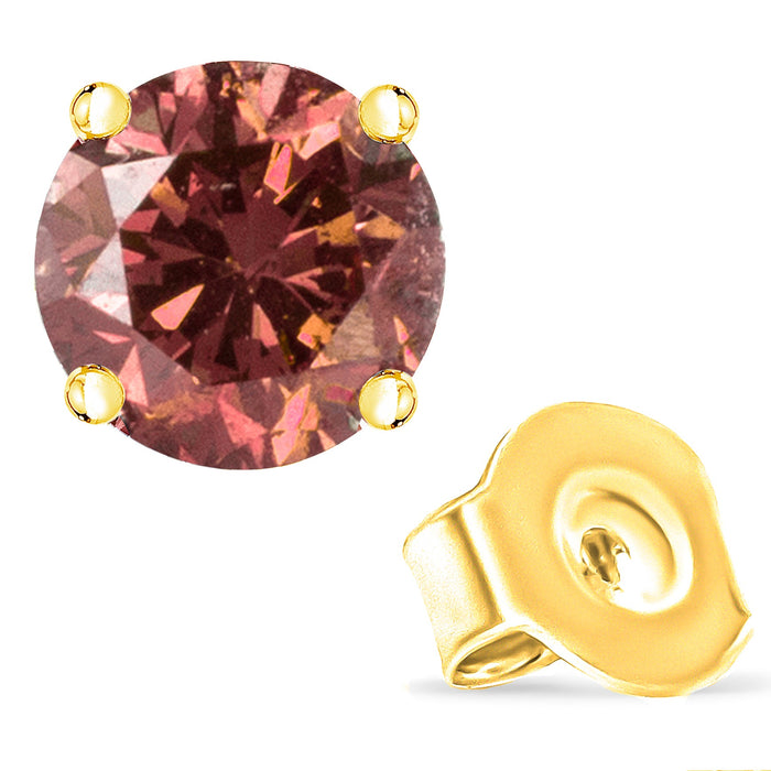 Aretes de botón solitarios de 4 garras con diamantes rosados tratados redondos de talla brillante en oro de 14K, foto 38