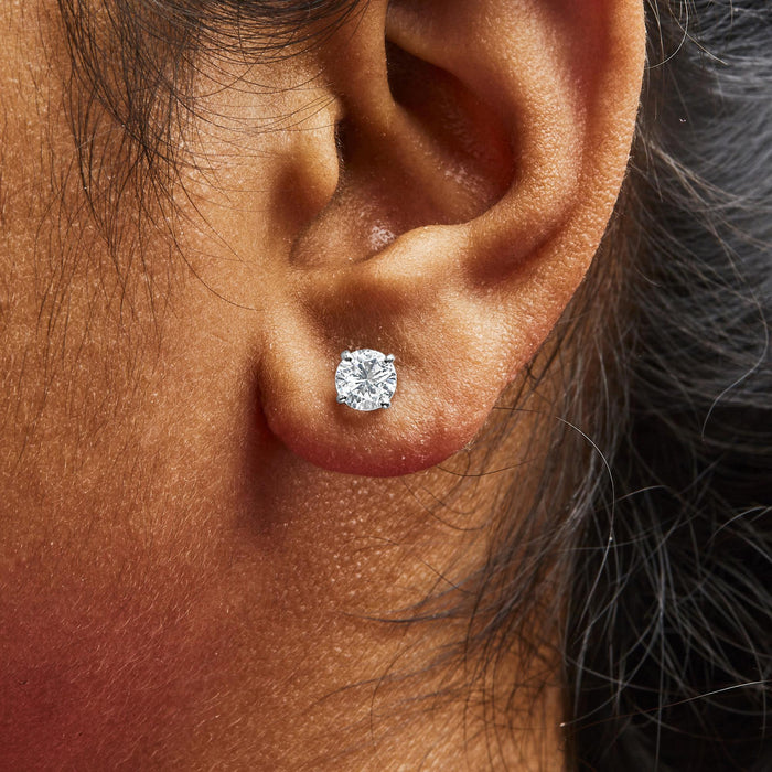 Round Brilliant-Cut Lab-Grown Diamond 4-Prong Classic Solitaire Stud Earrings in Sterling Silver, photo 5
