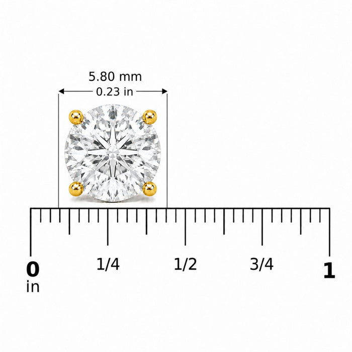 Round Lab-Grown Diamond Solitaire Stud Earrings with Screw Backs in 14K Gold