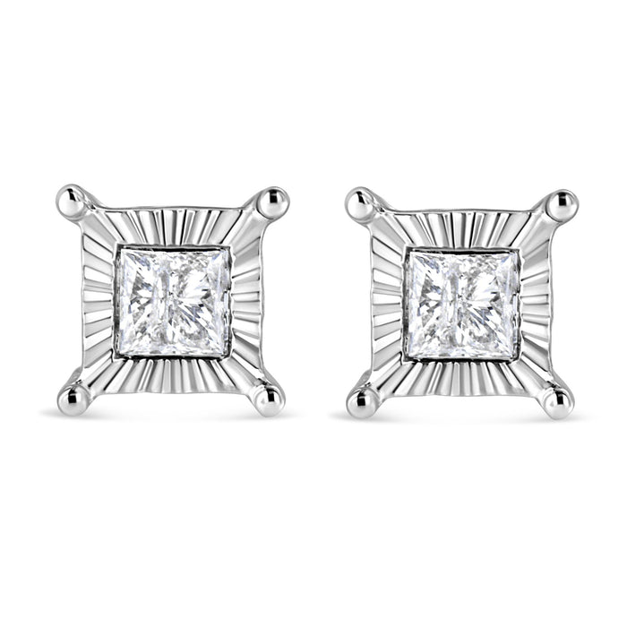 0.33 to 1 Ct. T.W. Rhodium-Plated Miracle-Set Princess-Cut Diamond Solitaire Stud Earrings in Sterling Silver, photo 4