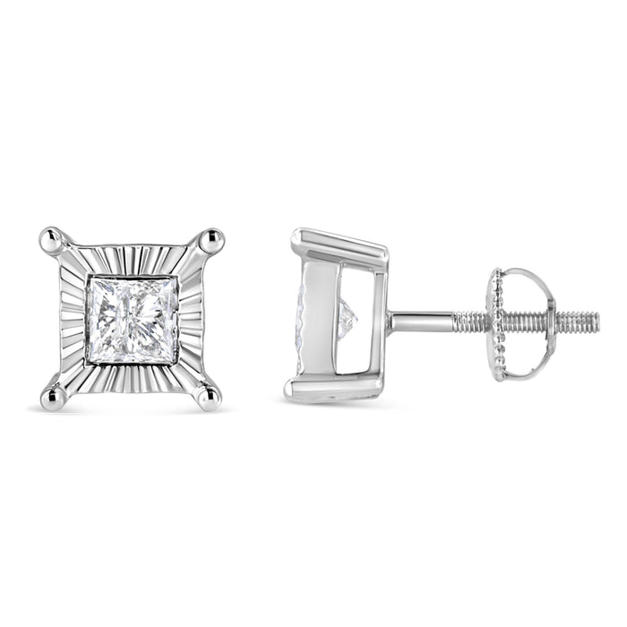 0.33 to 1 Ct. T.W. Rhodium-Plated Miracle-Set Princess-Cut Diamond Solitaire Stud Earrings in Sterling Silver, photo 9