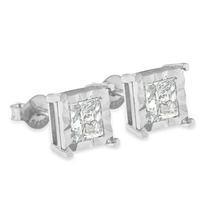 0.33 to 1 Ct. T.W. Rhodium-Plated Miracle-Set Princess-Cut Diamond Solitaire Stud Earrings in Sterling Silver, photo 10