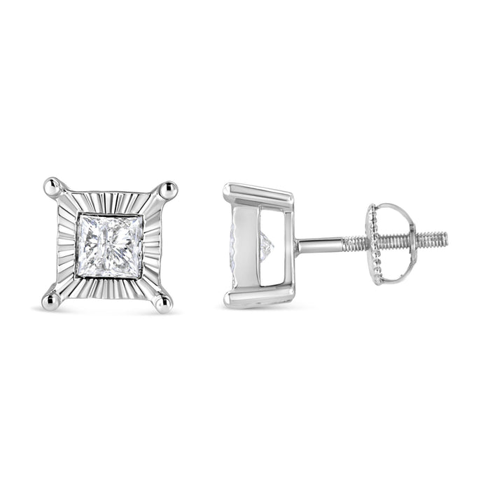 0.33 to 1 Ct. T.W. Rhodium-Plated Miracle-Set Princess-Cut Diamond Solitaire Stud Earrings in Sterling Silver, photo 11