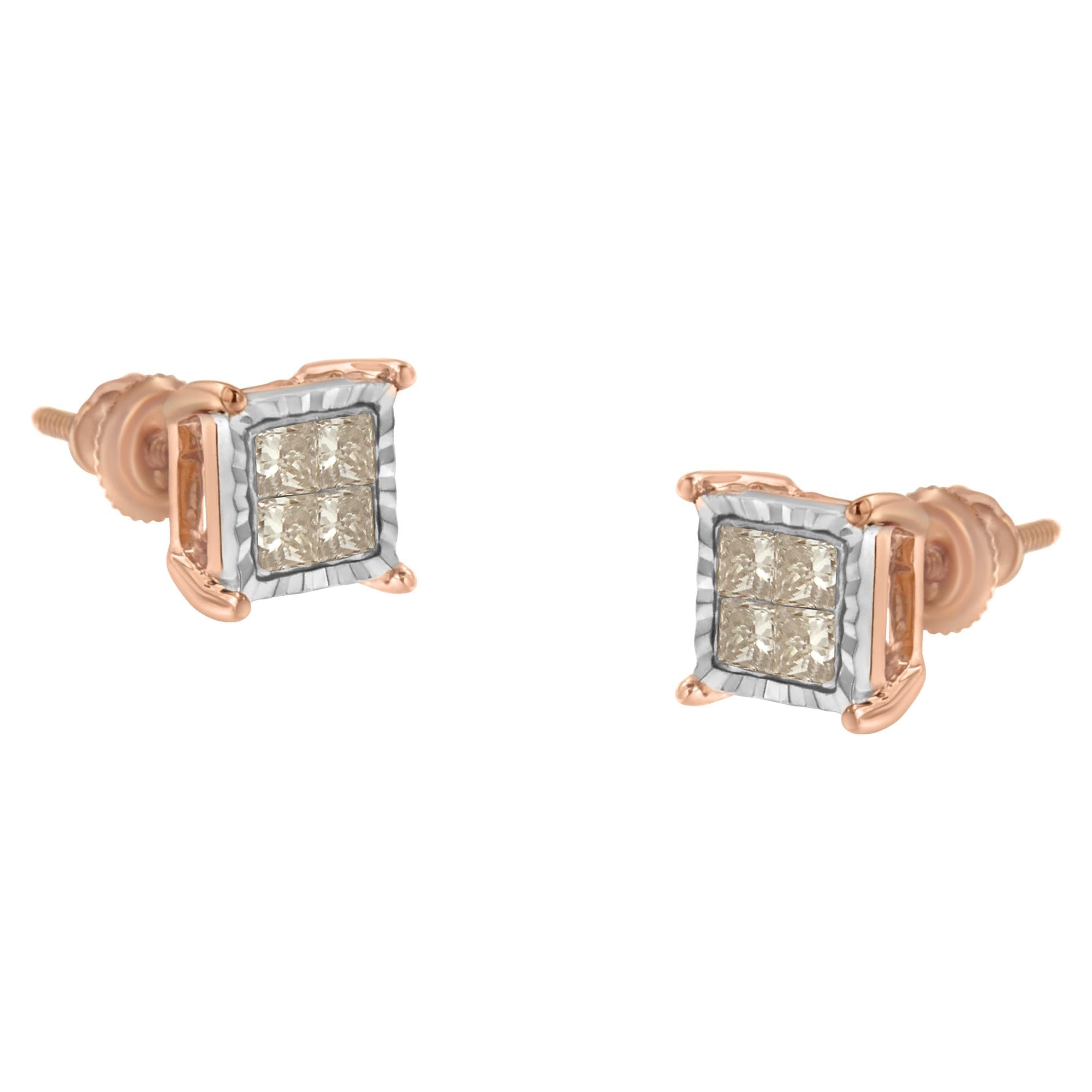 1/2 Ct. T.W. Princess-Cut Composite Diamond Stud Earrings in 10K Two-Tone Gold, photo 1
