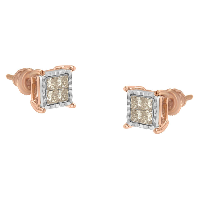 1/2 Ct. T.W. Princess-Cut Composite Diamond Stud Earrings in 10K Two-Tone Gold, photo 1