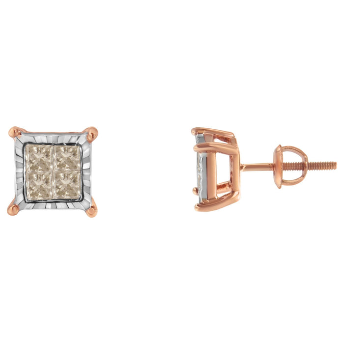 1/2 Ct. T.W. Princess-Cut Composite Diamond Stud Earrings in 10K Two-Tone Gold, photo 2