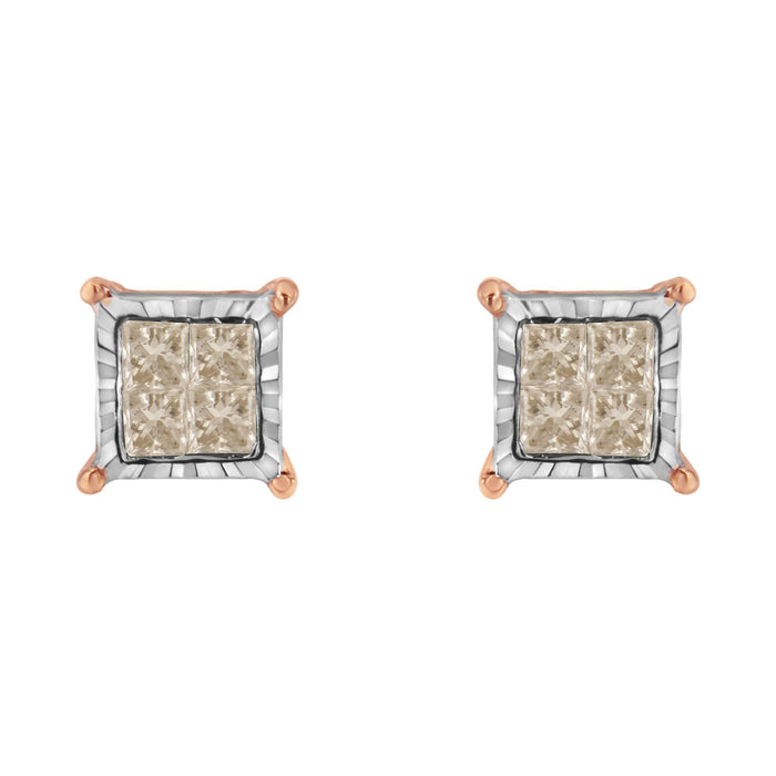1/2 Ct. T.W. Princess-Cut Composite Diamond Stud Earrings in 10K Two-Tone Gold, photo 4