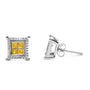 Aretes de botón cuádruples con diamantes amarillos talla princesa de 1/2 ct. p.t. en plata de ley, foto 4