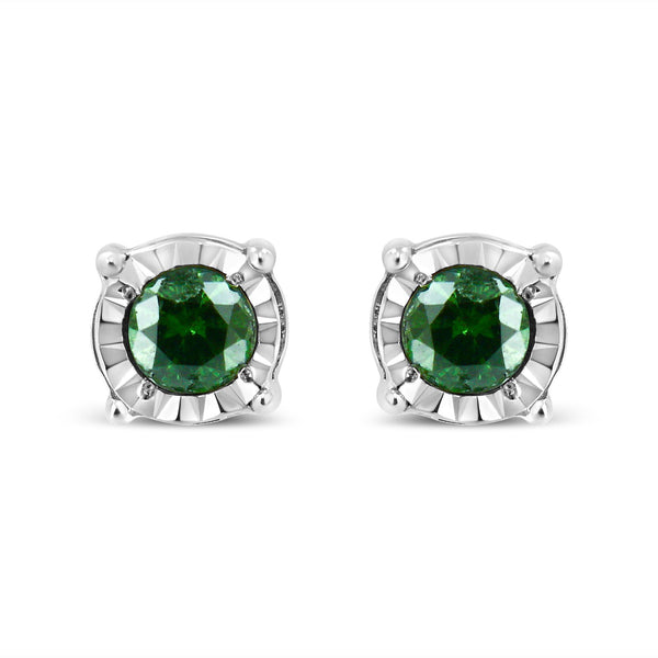 Aretes de botón solitarios con diamantes verdes tratados de talla rosa de 0.25 ct. p.t. en plata de ley, foto 1