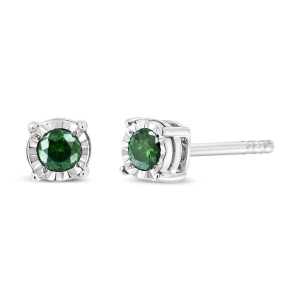 Aretes de botón solitarios con diamantes verdes tratados de talla rosa de 0.25 ct. p.t. en plata de ley, foto 2