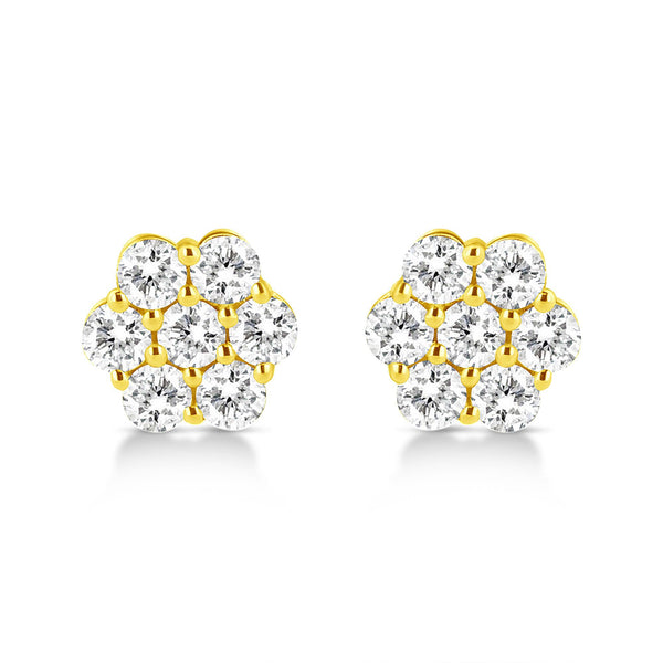1/2 Ct. T.W. Brilliant Round-Cut Diamond Floral Cluster Stud Earrings with Pushbacks in 14K Yellow Gold, photo 1