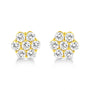 Aretes de botón de racimo floral con cierres de presión y diamantes redondos de 1/2 ct. p.t. en oro amarillo de 14K, foto 1