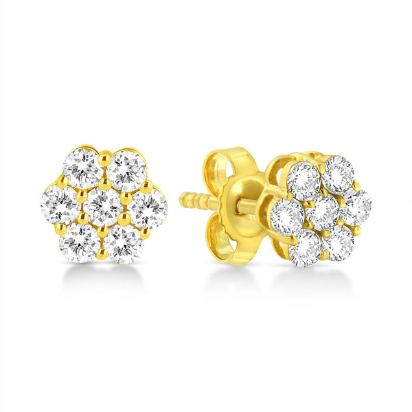 1/2 Ct. T.W. Brilliant Round-Cut Diamond Floral Cluster Stud Earrings with Pushbacks in 14K Yellow Gold, photo 2