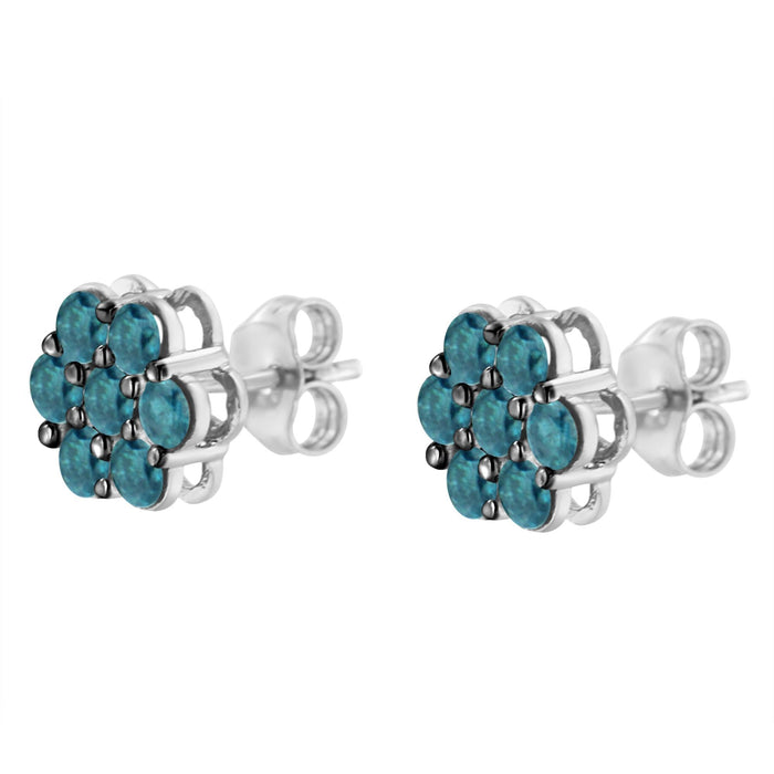 1 Ct. T.W. Treated Blue Diamond Floral Stud Earrings in Sterling Silver, photo 4