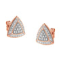Aretes de botón estilo halo de 4 piedras en forma de trillón con detalles de diamante en oro rosa de 14K sobre plata, foto 1