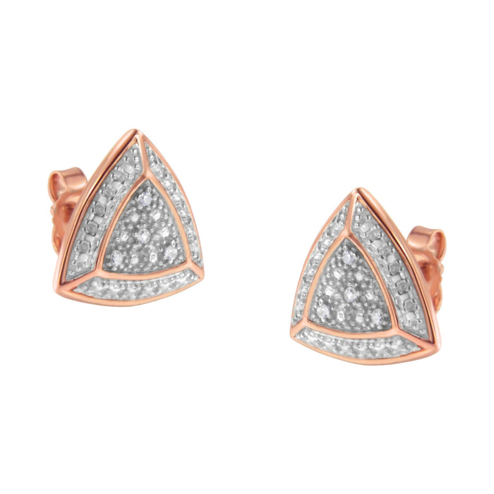 Aretes de botón estilo halo de 4 piedras en forma de trillón con detalles de diamante en oro rosa de 14K sobre plata, foto 1