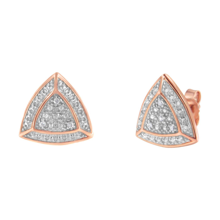 Aretes de botón estilo halo de 4 piedras en forma de trillón con detalles de diamante en oro rosa de 14K sobre plata, foto 2