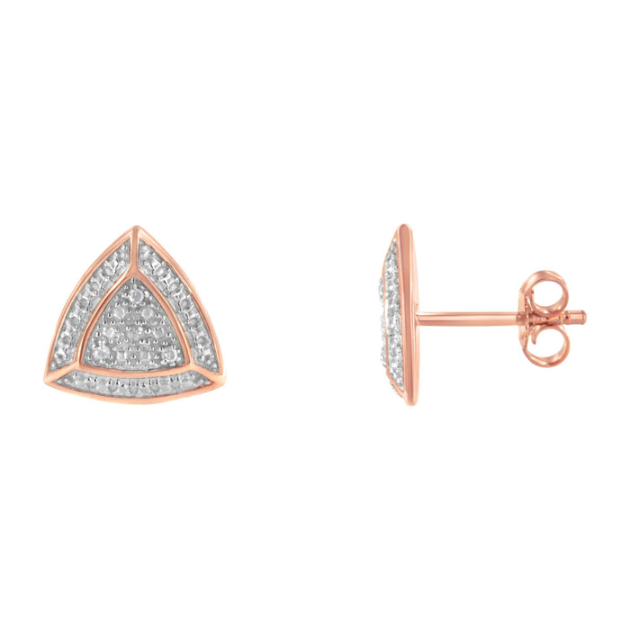 Aretes de botón estilo halo de 4 piedras en forma de trillón con detalles de diamante en oro rosa de 14K sobre plata, foto 4