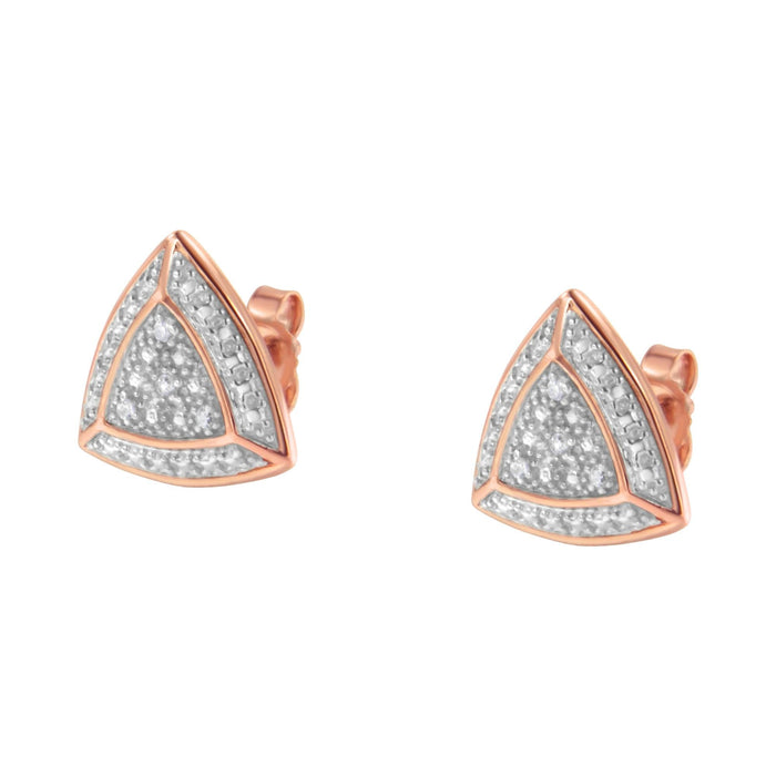 Aretes de botón estilo halo de 4 piedras en forma de trillón con detalles de diamante en oro rosa de 14K sobre plata, foto 5