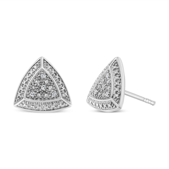 Aretes de botón estilo halo de 4 piedras en forma de trillón con detalles de diamante en plata de ley, foto 5