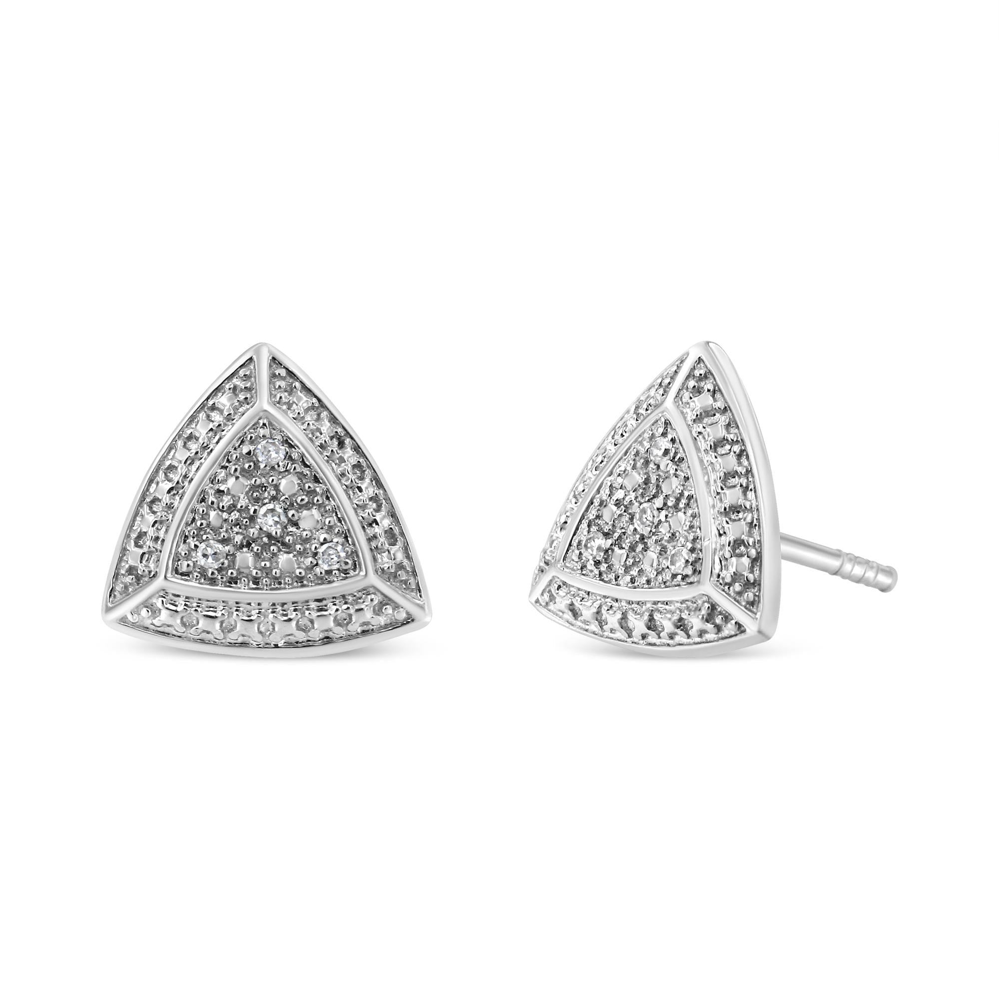 Aretes de botón estilo halo de 4 piedras en forma de trillón con detalles de diamante en plata de ley, foto 1