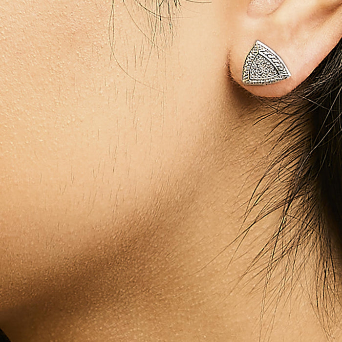 Aretes de botón estilo halo de 4 piedras en forma de trillón con detalles de diamante en plata de ley, foto 3