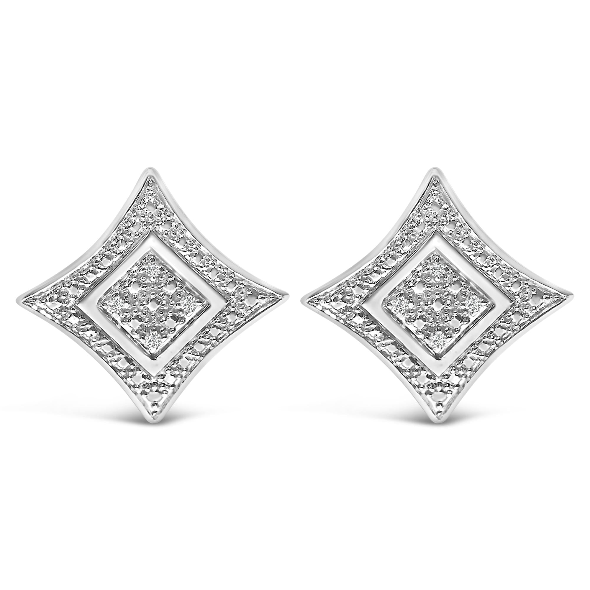Aretes de botón estilo halo de 4 piedras en forma de estrella de cuatro puntas con detalles de diamante en plata de ley, foto 2