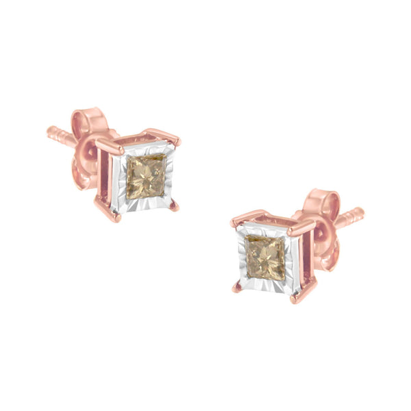 1/2 Ct. T.W. Princess-Cut Diamond Solitaire Stud Earrings in 14K Rose Gold-Plated Two-Tone Sterling Silver, photo 1