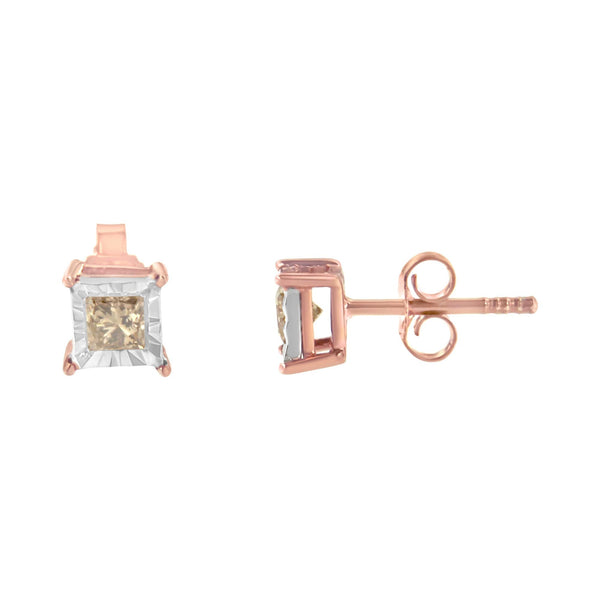 1/2 Ct. T.W. Princess-Cut Diamond Solitaire Stud Earrings in 14K Rose Gold-Plated Two-Tone Sterling Silver, photo 2