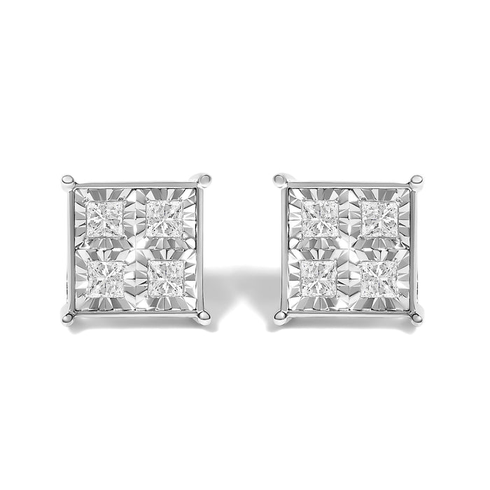 Aretes de botón con diamantes de 3/4 ct. p.t. en oro blanco de 10K, foto 1