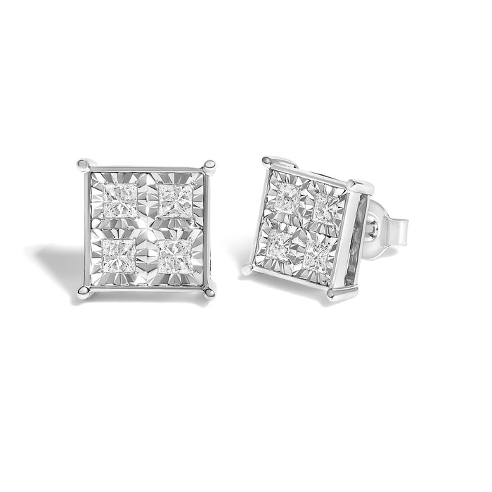 Aretes de botón con diamantes de 3/4 ct. p.t. en oro blanco de 10K, foto 2