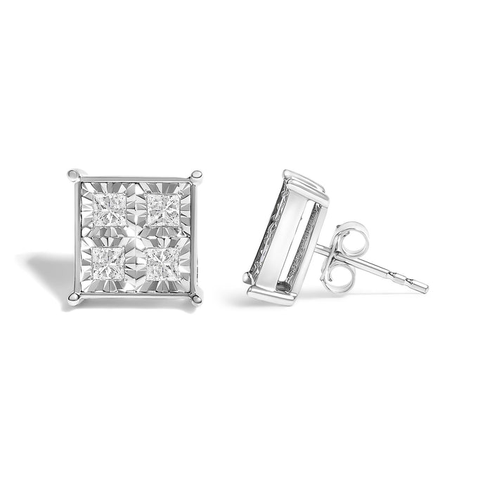 Aretes de botón con diamantes de 3/4 ct. p.t. en oro blanco de 10K, foto 4